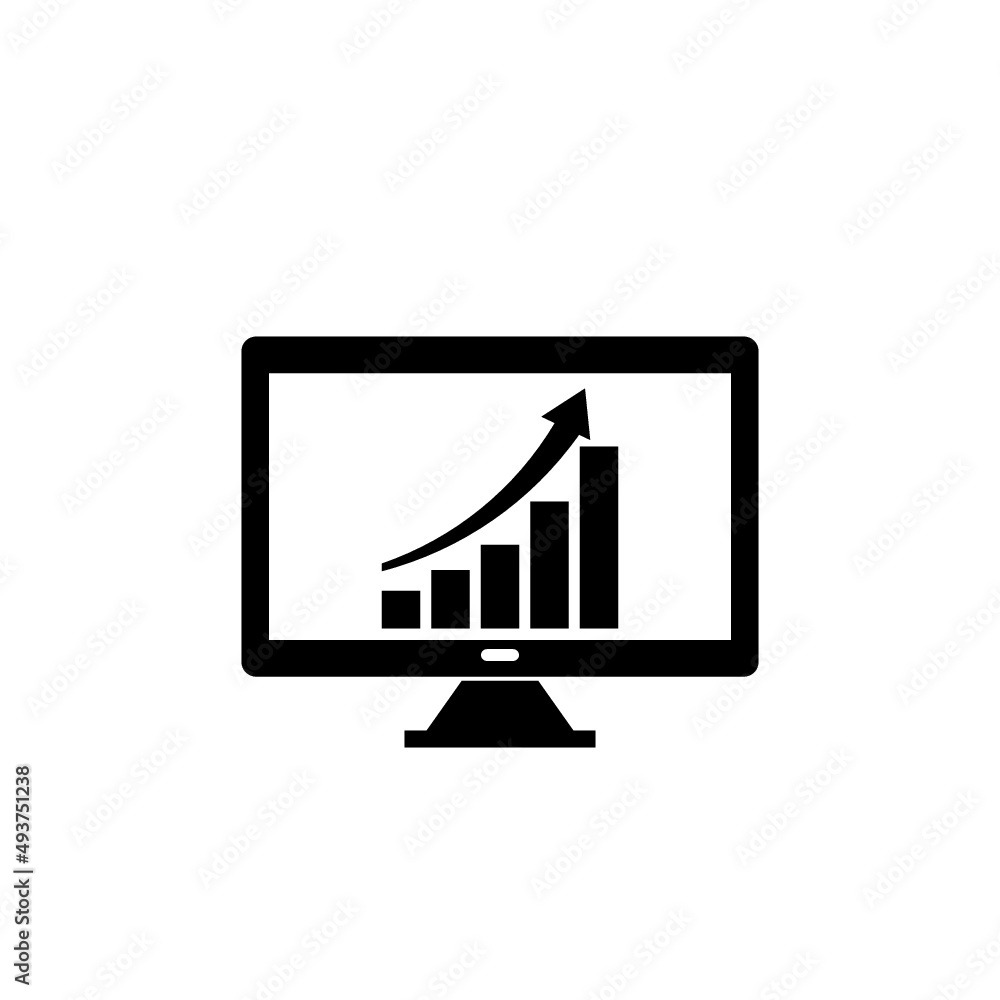 Poster computer screen with financial charts and graphs icon isolated on white background