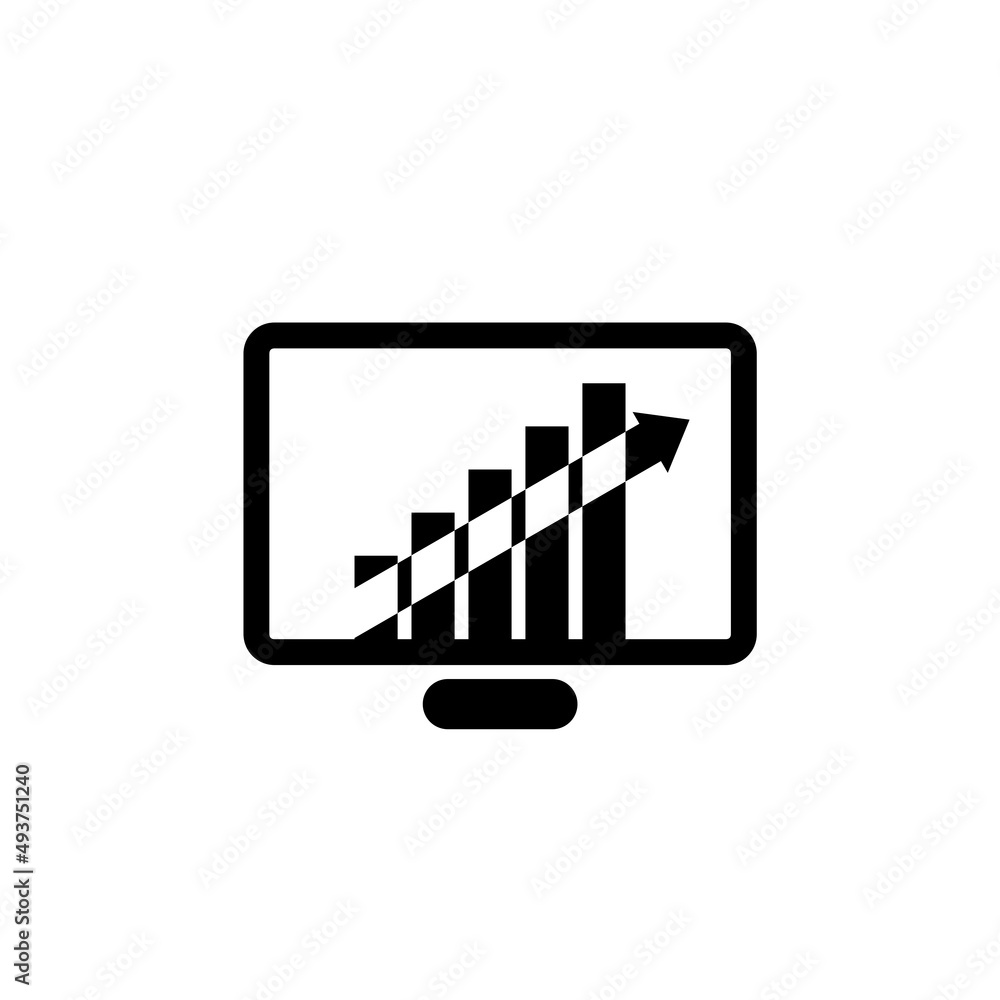 Poster computer screen with financial charts and graphs icon isolated on white background