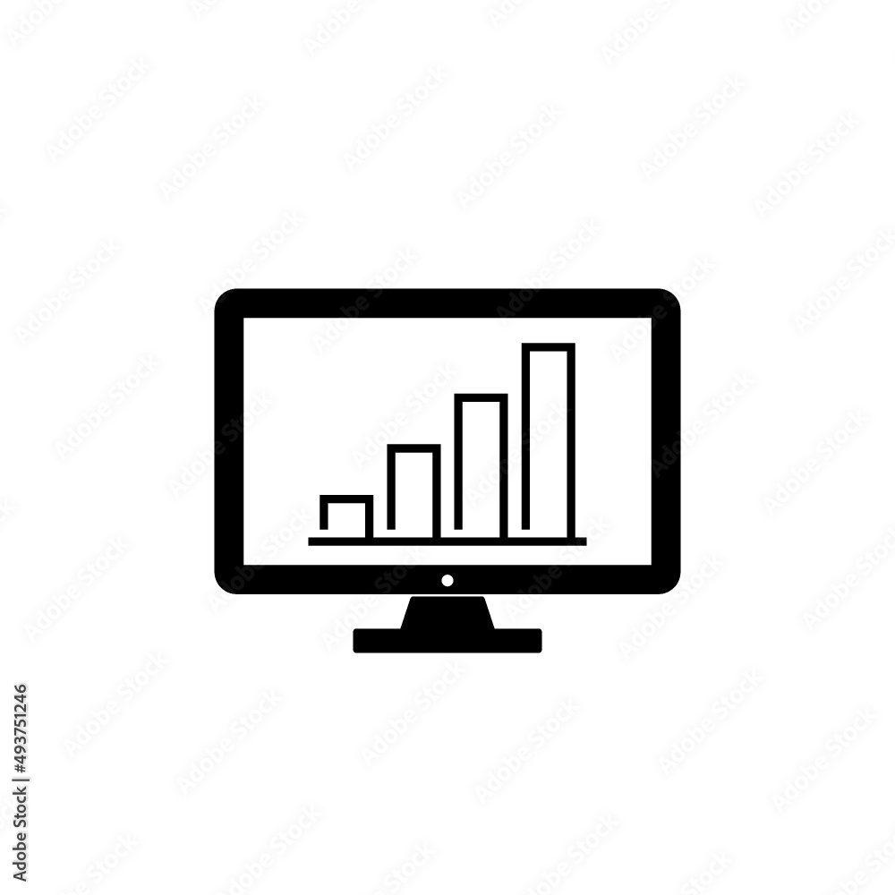 Poster computer screen with financial charts and graphs icon isolated on white background