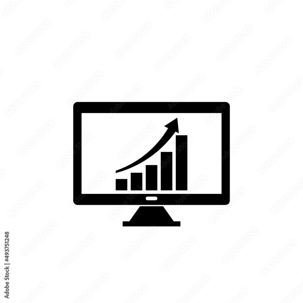 Poster computer screen with financial charts and graphs icon isolated on white background