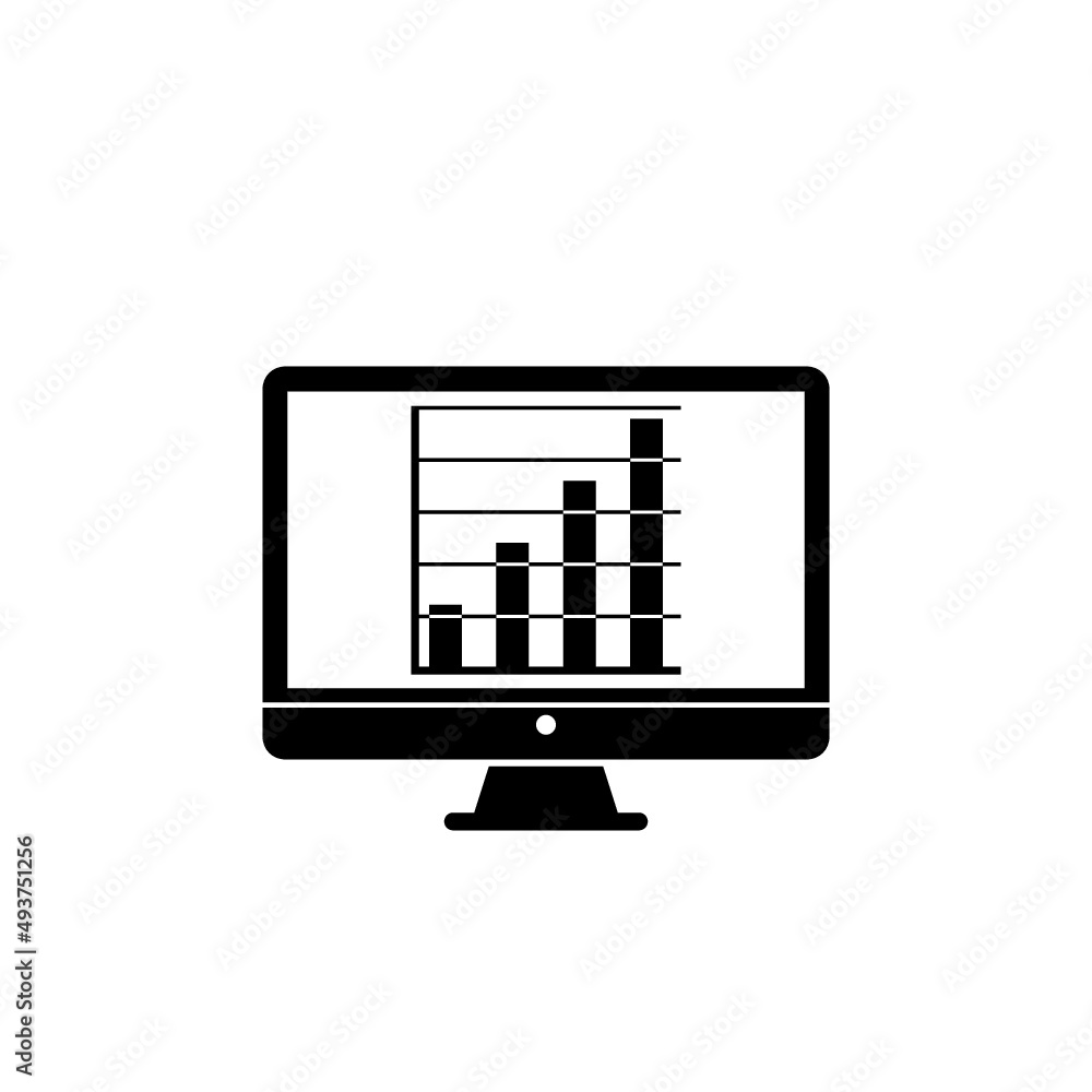 Poster computer screen with financial charts and graphs icon isolated on white background