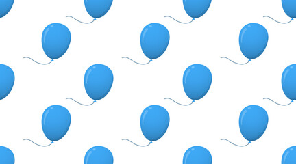 Flat vector blue birthday air helium balloon icon seamless pattern in cartoon style isolated on a white background