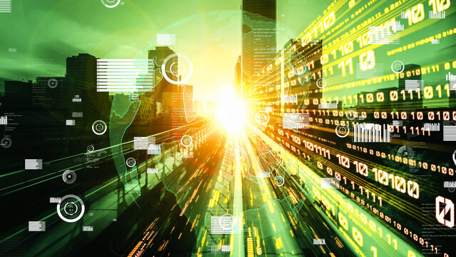 Business data analytic with tacit intelligent software making marketing strategy . Concept of smart digital transformation and technology disruption that changes global trends in new information era .