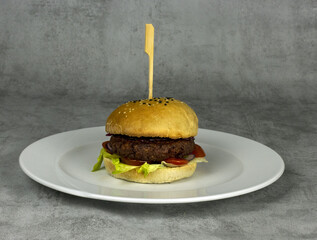 hamburger with minced vegan meat in a bun