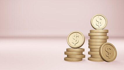 Modern 3d realistic gold coins illustration, Businees and finacial concept.