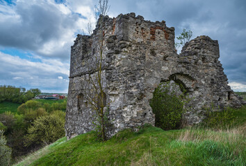 Ruins of an old castle, XV century. Sutkivtsi village, Khmelnytsky region, Ukraine.