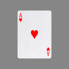 Ace of Hearts. Isolated on a gray background. Gamble. Playing cards.