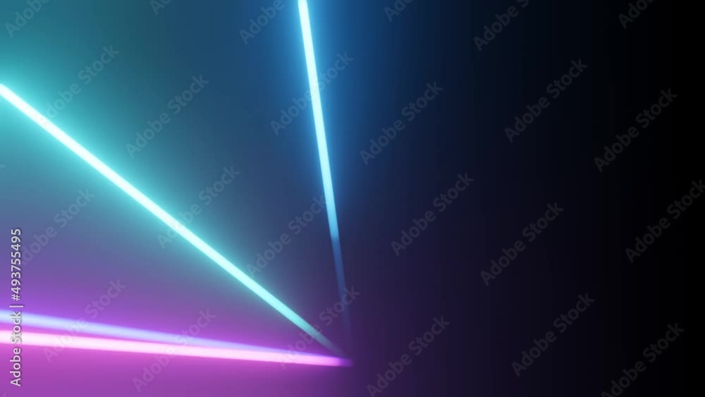 Poster multi-colored laser beams in dark proceeding from one point. 3d rendering vj background loop animati