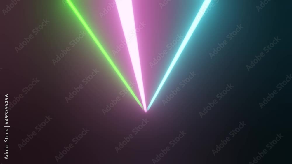 Poster colorful laser beams in dark proceeding from one point. 3d rendering vj background loop animation.
