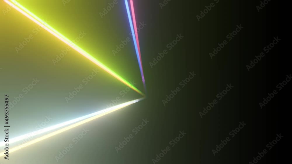 Poster loop of multicolor laser beams in dark proceeding from one point. 3d rendering vj background loop an