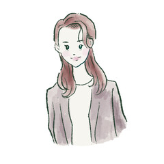 イラスト素材：ロング髪の女性 手書きイラスト
