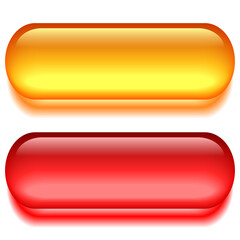 Glass gel web buttons, red and yellow neon icons