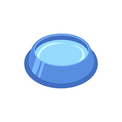 Bowl water for dog and cat pet in flat style, vector illustration. Animal bowl color silhouette for print and design. Isolated blue element on white background. Graphic icon, symbol feeding pet