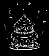 A large beautiful white cake on a black background