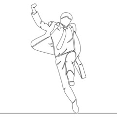 Continuous line drawing businessman jumping joy concept