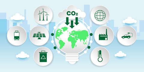 reducing CO2 emissions to stop climate change. Renewable energy-based green businesses can limit climate change and global warming. green energy background