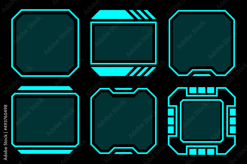 Poster abstract blue geometric shape outline frame set modern technology future interface hud vector design