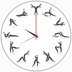 Clock Sex Positionon on gray background. Kama Sutra Sex Poses. Yoga time to sex. Vector illustration