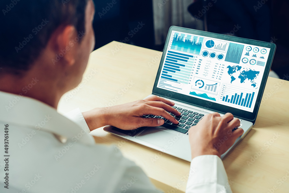 Poster business data dashboard analysis by ingenious computer software . investment application display bus