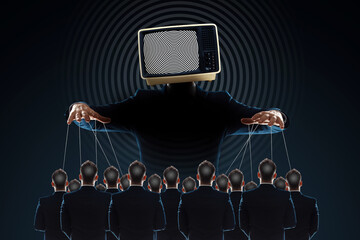 Television zombifies people through propaganda. The puppeteer holds the puppets. Manipulating the...