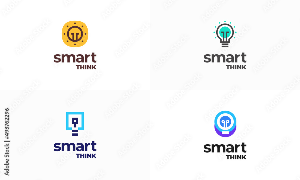 Wall mural Set of Modern Bulb logo designs concept vector, Light bulb idea logo icon, Smart Inspiration logo designs template