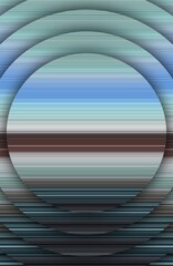 dark brown pale blue and green coloured horizontal striped pattern in art deco combination shape and concentric design