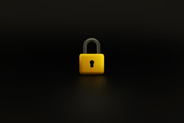 closed padlock over black background, 3d rendering