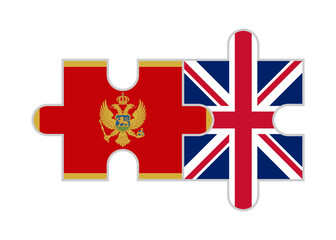 puzzle pieces of montenegro and uk flags. vector illustration isolated on white background
