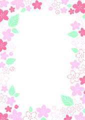 sakura, Cherry blossom flower with leaf frame vector for decoration on spring seasonal and O' hanami festival.
