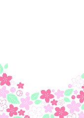 sakura, Cherry blossom flower with leaf frame vector for decoration on spring seasonal and O' hanami festival.