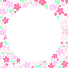sakura, Cherry blossom flower with leaf frame vector for decoration on spring seasonal and O' hanami festival.