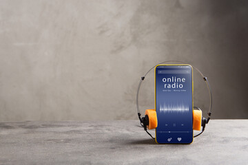 Internet radio streaming service. Listen music online concept, online music player app on smartphone