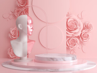 minimal pastel color product display podium pink background. 3d scene rendering