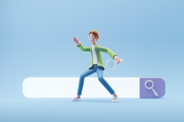 3D character rendering design, website banner of web search, SEO