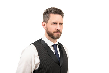 grizzled businessman in business casual style isolated on white background, mens beauty