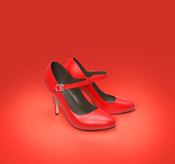 Red shoes against violence on women. Women violence concept. 3D rendering