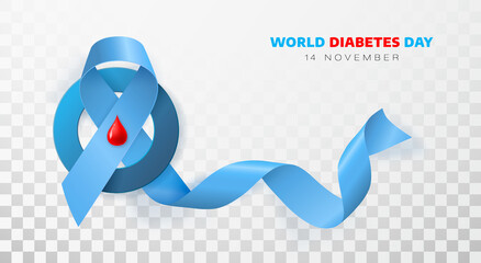 World diabetes day. Ribbon with a drop of blood in a circle symbol of diabetes day