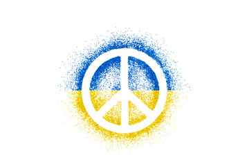 Peace symbol on glitter with the colors of the Ukrainian flag isolated on white background