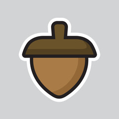 Acorn fruit cartoon illustration, oak nut sticker