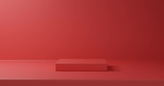 Realistic 3D red round corner cube pedestal or stand podium. 3D abstract studio room geometric platform design. Minimal wall scene for cosmetic Products showcase, Promotion display.