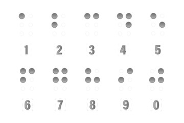 Braille number symbols. Tactile writing system used by visually impaired people icon set. Isolated vector illustration	