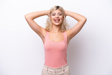 Fototapeta premium Young Russian woman isolated on white background laughing