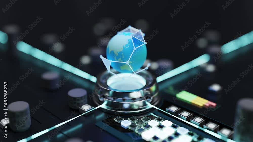 Poster globe on the power platform. selective focus on the surface of the globe. concept of science and tec
