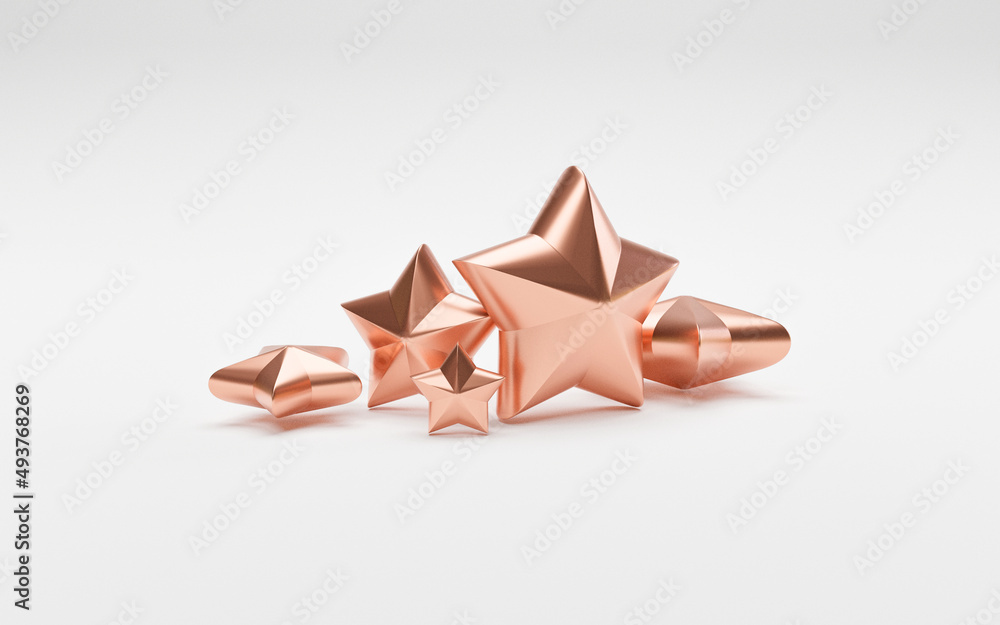 Aufkleber Isolate of glossy realistic golden pink five stars colour on white background , Customer or client feedback system after use product and service by 3d render design for mobile application.