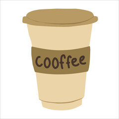 Paper cup for coffee, Takeaway coffee, coffee cup with lid. Flat vector illustration isolated on a white background