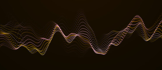 Wave of dots. Gradient wavy background. Abstract cyber backdrop of points. 3d rendering