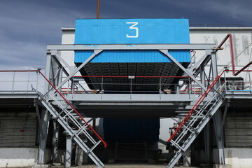 Gas transportation system. Booster pumping station for gas. Gas filling station and gas tanks. Transportation of gas around the world. Oil and gas sector. Gas turbines.