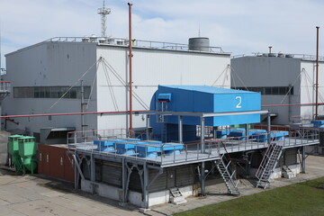 Gas transportation system. Booster pumping station for gas. Gas filling station and gas tanks....