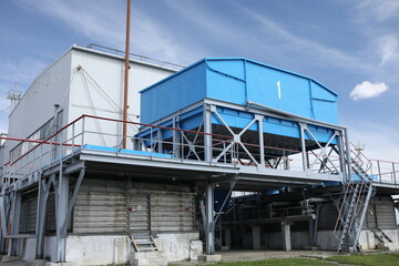 Gas transportation system. Booster pumping station for gas. Gas filling station and gas tanks. Transportation of gas around the world. Oil and gas sector. Gas turbines.