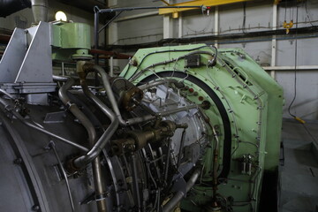 Gas transportation system. Booster pumping station for gas. Gas filling station and gas tanks. Transportation of gas around the world. Oil and gas sector. Gas turbines.